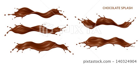 Chocolate milk cream or drink wave splashes set Chocolate milk cream or drink wave splashes set 140324904