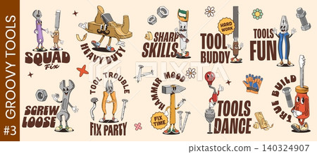Y2K groovy funky repair and DIY tools stickers 140324907