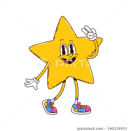 Groovy star cartoon y2k character smiles happily Groovy star cartoon y2k character smiles happily 140324933