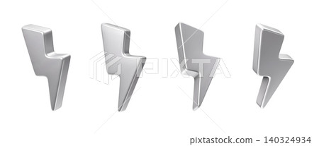 3D silver metal lightning icon chrome thunder bolt 3D silver metal lightning icon chrome thunder bolt 140324934