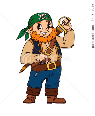 Cheerful redhead corsair pirate cartoon character Cheerful redhead corsair pirate cartoon character 140324946