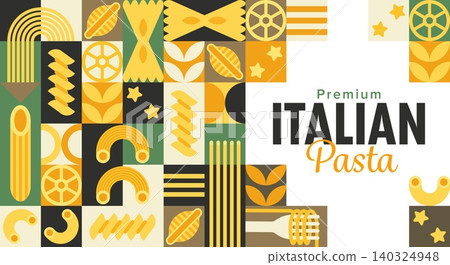Italian pasta and noodles banner geometric pattern Italian pasta and noodles banner geometric pattern 140324948