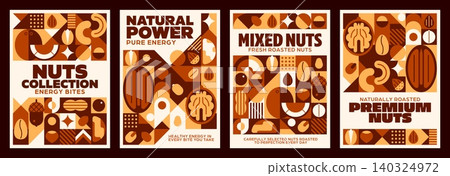 Organic nuts and beans posters with brown pattern 140324972