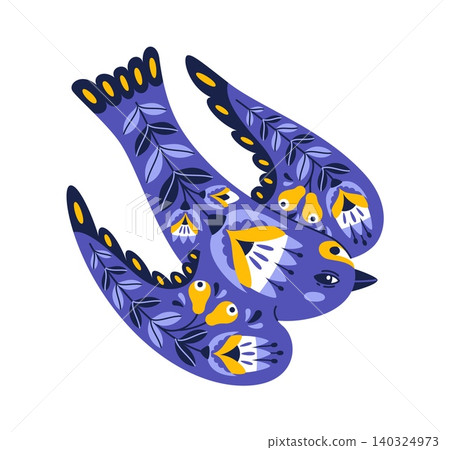 Scandinavian ethnic blue ornate bird decoration Scandinavian ethnic blue ornate bird decoration 140324973