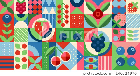 Raw berry fruits geometric pattern grid background Raw berry fruits geometric pattern grid background 140324976