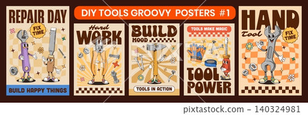 Construction tools characters groovy posters Construction tools characters groovy posters 140324981