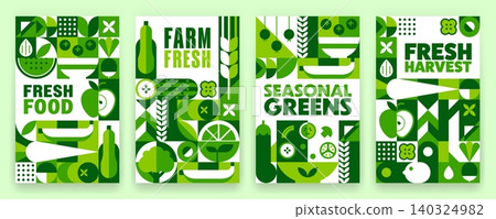 Organic farm fresh food posters with green pattern Organic farm fresh food posters with green pattern 140324982