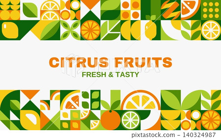 Tropical citrus fruits banner geometric pattern Tropical citrus fruits banner geometric pattern 140324987