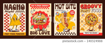 Y2K groovy takeaway fast food characters, posters Y2K groovy takeaway fast food characters, posters 140324988