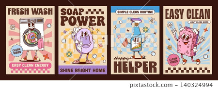 Hygiene and housekeeping characters groovy posters Hygiene and housekeeping characters groovy posters 140324994