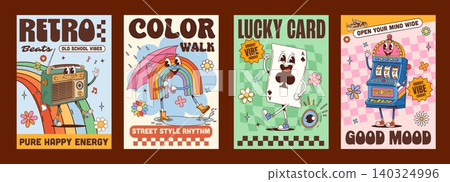 Y2K groovy retro posters, funky hippie characters Y2K groovy retro posters, funky hippie characters 140324996