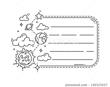 Galaxy space planets kids memo note template. Child lessons schedule vector label, To Do list. Kid scrapbook memo note sticker or diary frame with Sun, Earth and Saturn space planets, clouds and stars Galaxy space planets kids memo note template. Child lessons schedule vector label, To Do list. Kid scrapbook memo note sticker or diary frame with Sun, Earth and Saturn space planets, clouds and stars 140325037