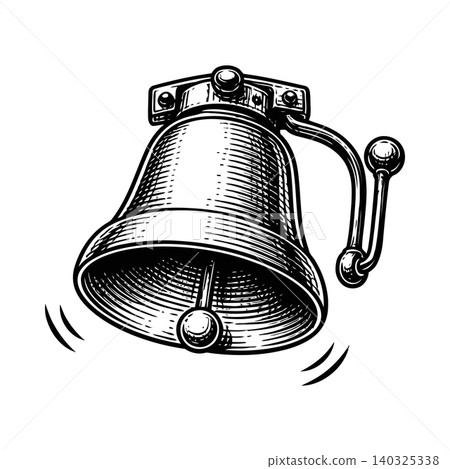 Bell illustration in black and white line art style for icon or sticker use 140325338