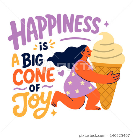 Woman enjoying ice cream cone in playful vector illustration for greeting cards and posters 140325407