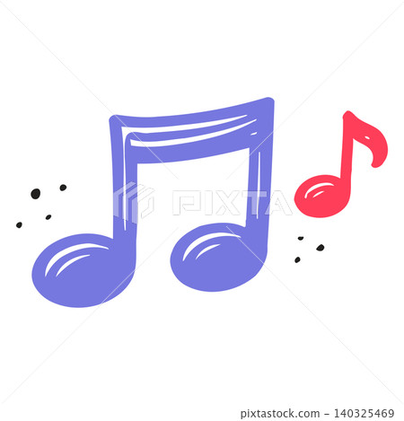 Music note doodle illustration with decorative dots and smaller note Music note doodle illustration with decorative dots and smaller note 140325469