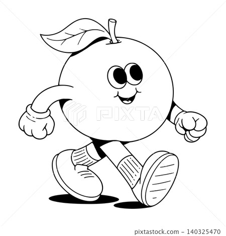 Smiling plum mascot in running pose line art illustration for food branding Smiling plum mascot in running pose line art illustration for food branding 140325470