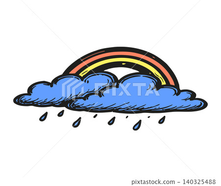 Rainbow and rain cloud doodle illustration for weather design 140325488