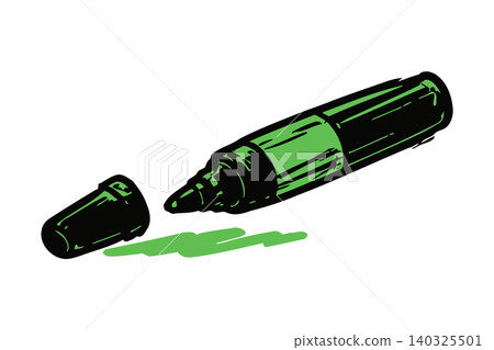 Green marker illustration in bold line art style for art supplies and stationery 140325501
