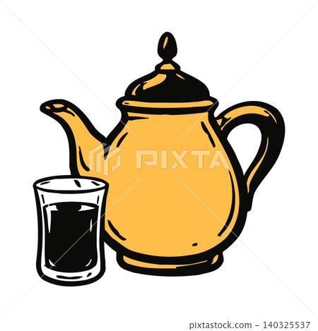 Teapot and cup illustration in bold line art style for kitchen decor and tableware Teapot and cup illustration in bold line art style for kitchen decor and tableware 140325537
