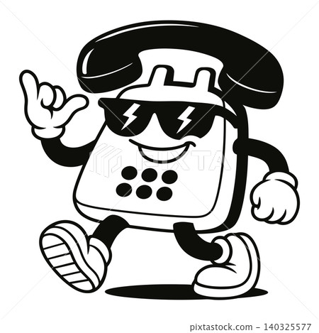 Smiling telephone mascot in bold line art style for sticker or greeting card Smiling telephone mascot in bold line art style for sticker or greeting card 140325577