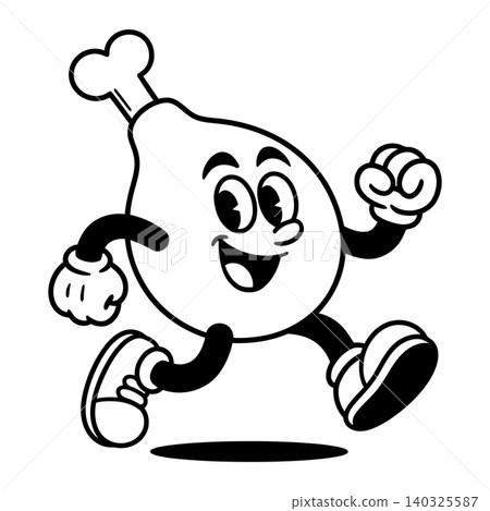 Smiling drumstick mascot in bold line art style for food branding and packaging Smiling drumstick mascot in bold line art style for food branding and packaging 140325587