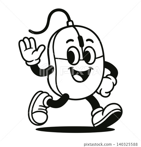 Smiling computer mouse mascot in bold line art style for tech branding and editorial Smiling computer mouse mascot in bold line art style for tech branding and editorial 140325588