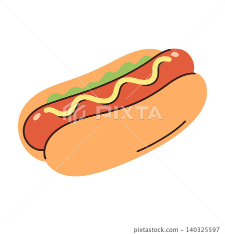 Hot dog in cartoon flat vector style for food illustration and branding 140325597