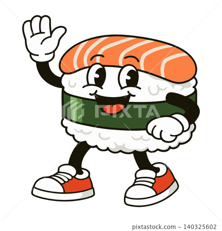 Smiling sushi mascot in modern cartoon vector style for food branding and packaging Smiling sushi mascot in modern cartoon vector style for food branding and packaging 140325602
