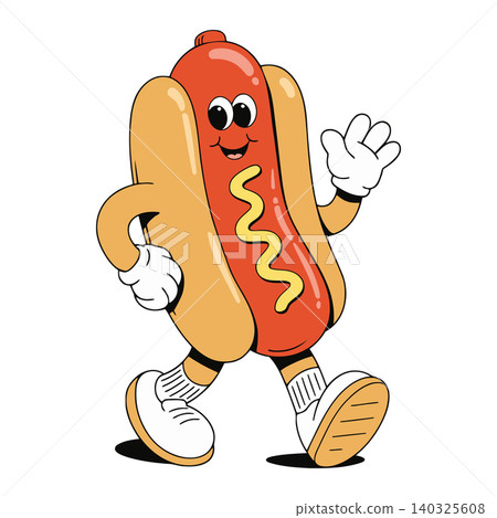 Smiling hot dog mascot in cartoon vector style for food branding and packaging Smiling hot dog mascot in cartoon vector style for food branding and packaging 140325608