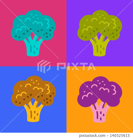 Broccoli vegetable icons in flat colorful style for food packaging and branding 140325615