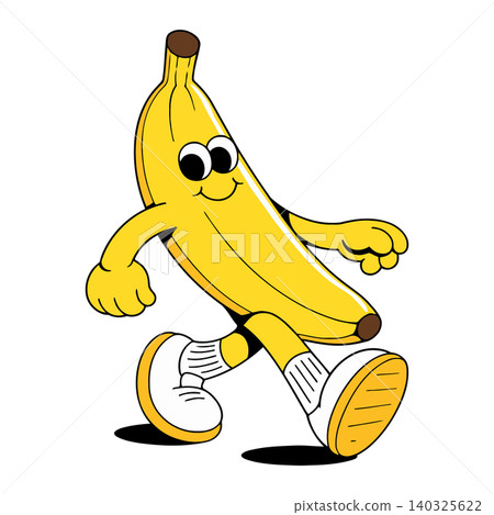 Smiling banana mascot in white background with cartoon vector style for food branding and packaging Smiling banana mascot in white background with cartoon vector style for food branding and packaging 140325622
