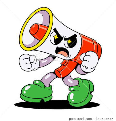Angry megaphone mascot in bold cartoon vector style for advertising and marketing Angry megaphone mascot in bold cartoon vector style for advertising and marketing 140325636