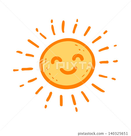 Smiling sun cartoon character in flat vector style for greeting cards and stickers Smiling sun cartoon character in flat vector style for greeting cards and stickers 140325651