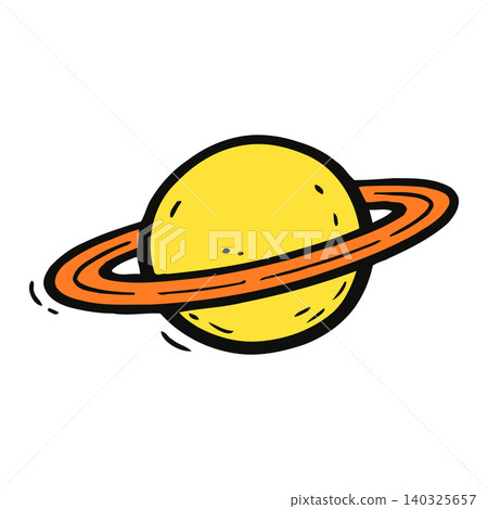 Saturn cartoon illustration in bold line art style for astronomy education and poster print 140325657