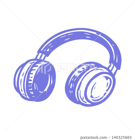 Headphones in blue doodle style for music and audio equipment Headphones in blue doodle style for music and audio equipment 140325665