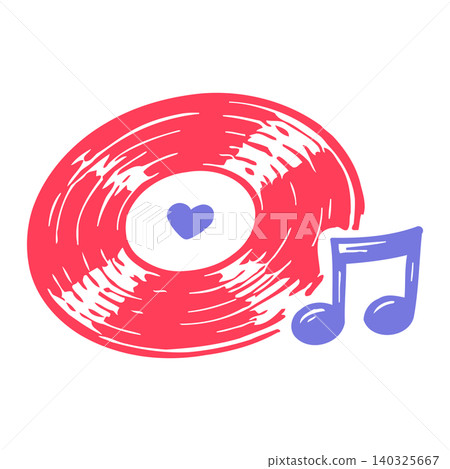 Vinyl record and music note doodle illustration for music themed decor Vinyl record and music note doodle illustration for music themed decor 140325667