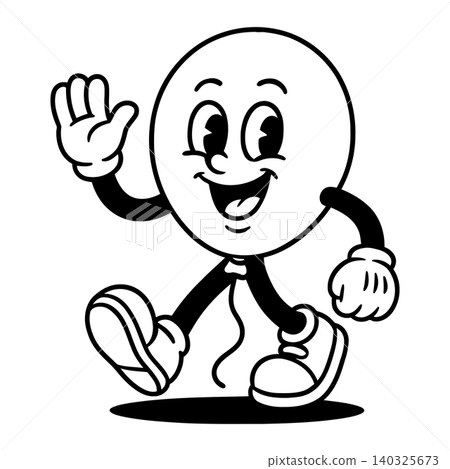 Smiling character mascot in black and white line art style for sticker or icon use Smiling character mascot in black and white line art style for sticker or icon use 140325673