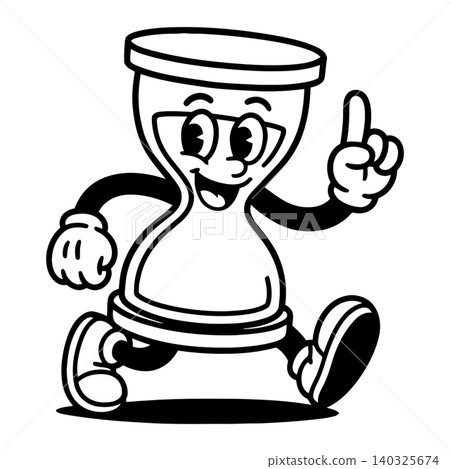 Smiling hourglass mascot in bold line art style for editorial and educational materials Smiling hourglass mascot in bold line art style for editorial and educational materials 140325674