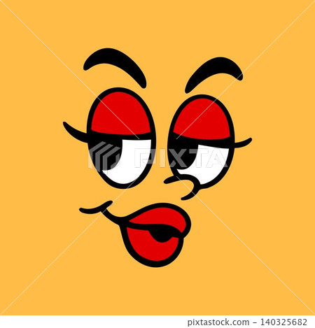 Playful winking face cartoon illustration in bold flat vector style for sticker or emoticon use Playful winking face cartoon illustration in bold flat vector style for sticker or emoticon use 140325682