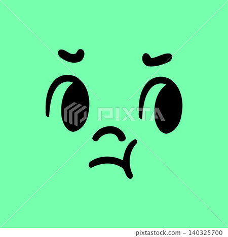 Sad face doodle on green background Sad face doodle on green background 140325700