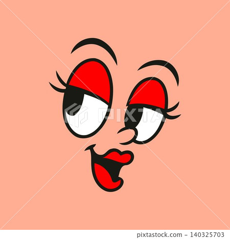 Cartoon face with red eyes and lips in bold flat vector style for sticker or emoticon use Cartoon face with red eyes and lips in bold flat vector style for sticker or emoticon use 140325703