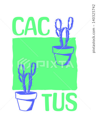 Cactus doodle illustration with green background and blue pots Cactus doodle illustration with green background and blue pots 140325742