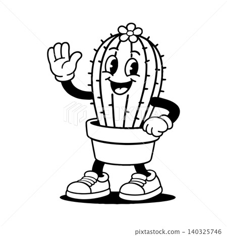 Smiling cactus mascot in line art style for sticker or greeting card Smiling cactus mascot in line art style for sticker or greeting card 140325746