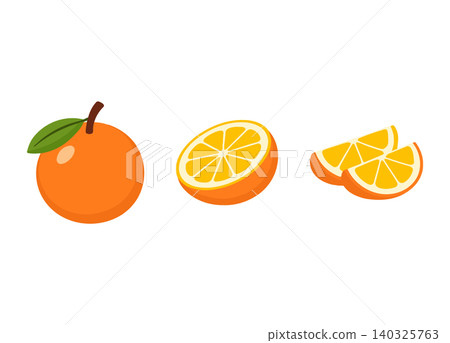 Orange fruit vector illustration set with leaf and slices Orange fruit vector illustration set with leaf and slices 140325763