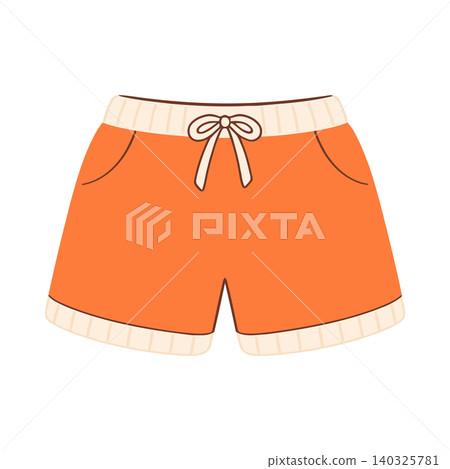 Orange shorts with cream trim and drawstring in flat vector style for fashion illustration 140325781