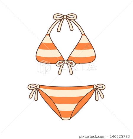 Orange striped bikini in flat vector style for summer swimwear and beachwear Orange striped bikini in flat vector style for summer swimwear and beachwear 140325783