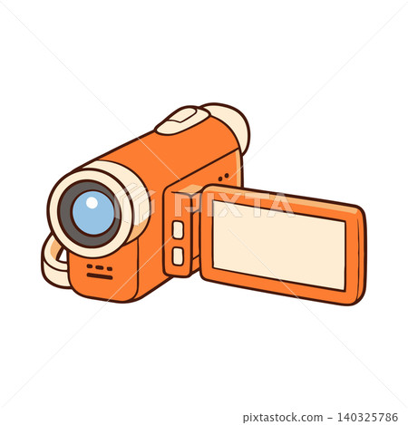 Orange video camera cartoon illustration for digital media and technology Orange video camera cartoon illustration for digital media and technology 140325786