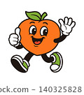 Smiling peach mascot in running pose with green shoes cartoon vector 140325828