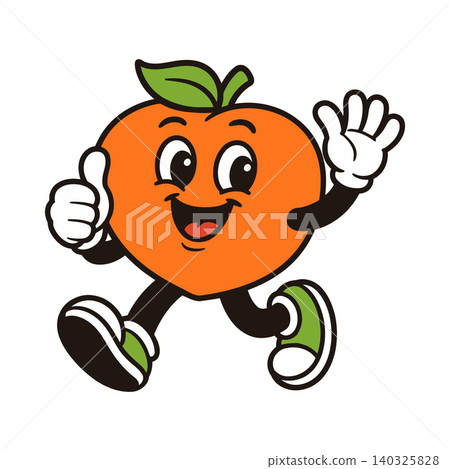 Smiling peach mascot in running pose with green shoes cartoon vector Smiling peach mascot in running pose with green shoes cartoon vector 140325828