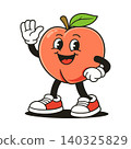 Smiling peach mascot in modern flat vector style for food branding and packaging 140325829
